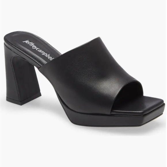 Jeffrey Campbell Caviar Platform Slide Open Toe Black Heeled Mules 9 goth punk - Picture 2 of 7